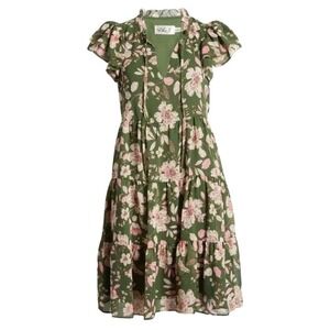Eliza J Hunter Green Floral Tiered Mini Dress Size US 2